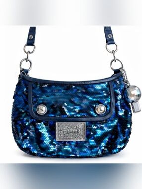 Coach Poppy Sequin Groovy Crossbody Blue Disco Bag w/ Coach Disco Charm